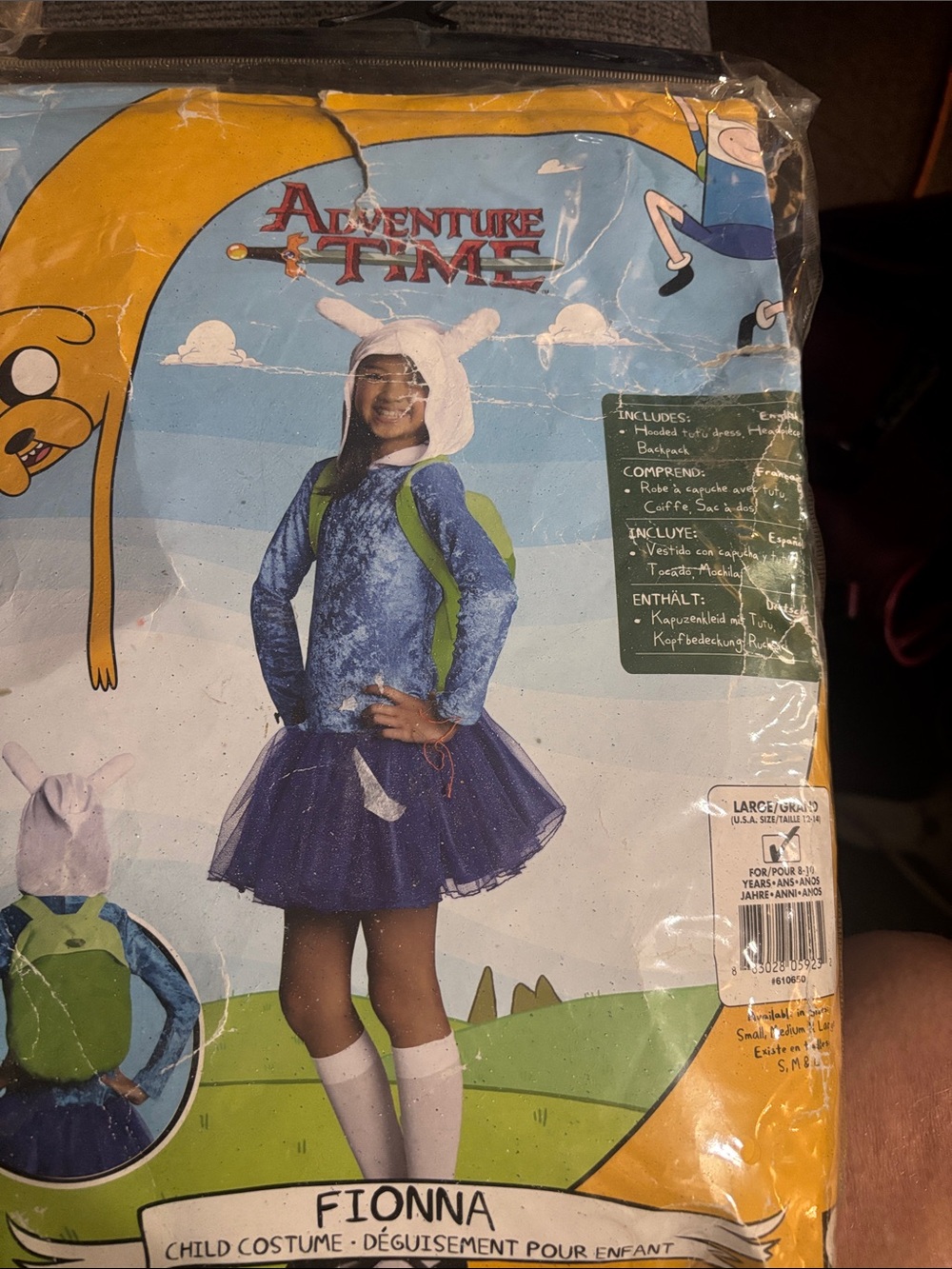 Adventure Time Fionna Costume in Blue and White with Green Backpack Accent